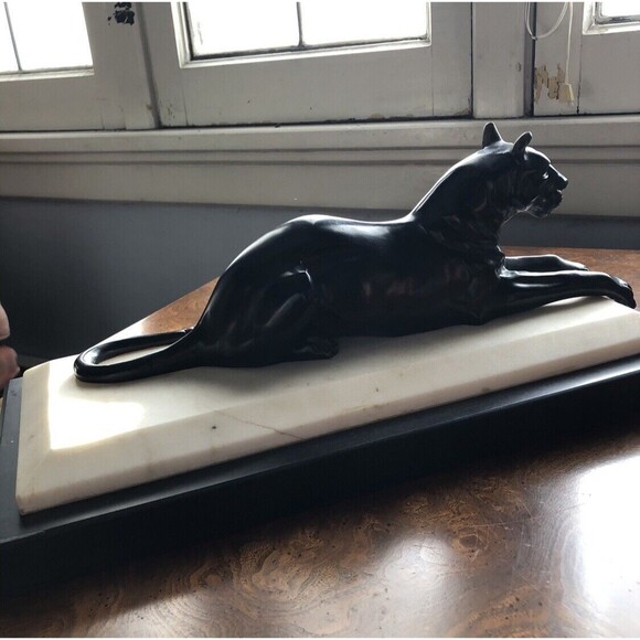 *SOLD*. Bronze Sculpture "Black Panther"Marble Base Vintage Bombay Company - Picture 7 of 10